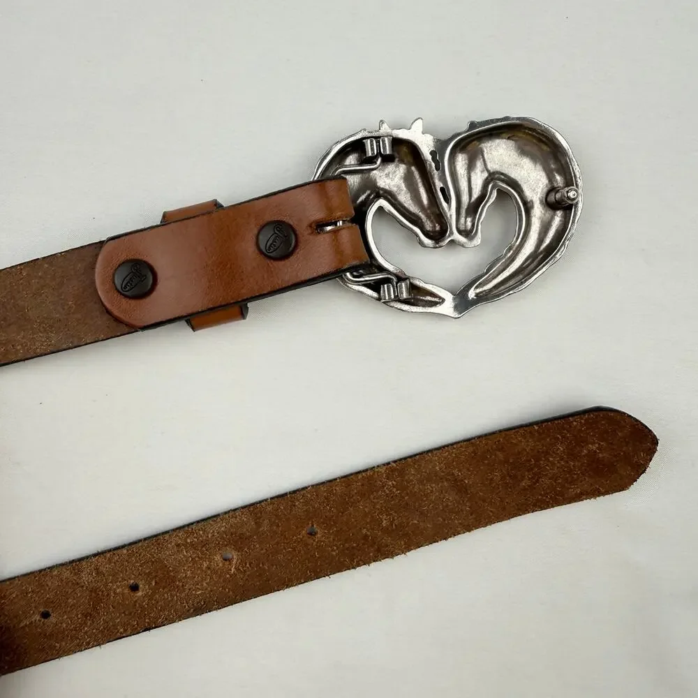 Vtg Justin Tooled Leather Horse Buckle Western Equestrian Belt Girls Size 20 USA